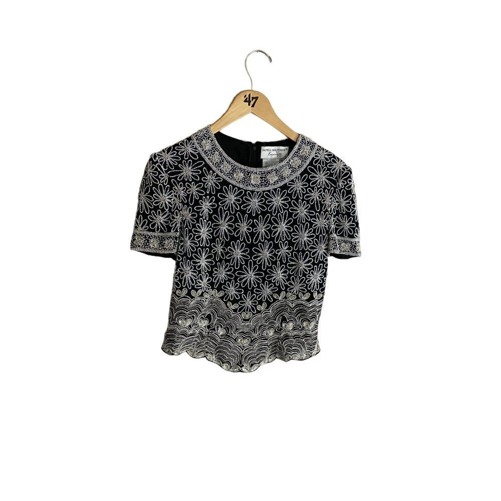 Pappell Boutique Women's Beaded Embellished 100% Silk Blouse - Medium